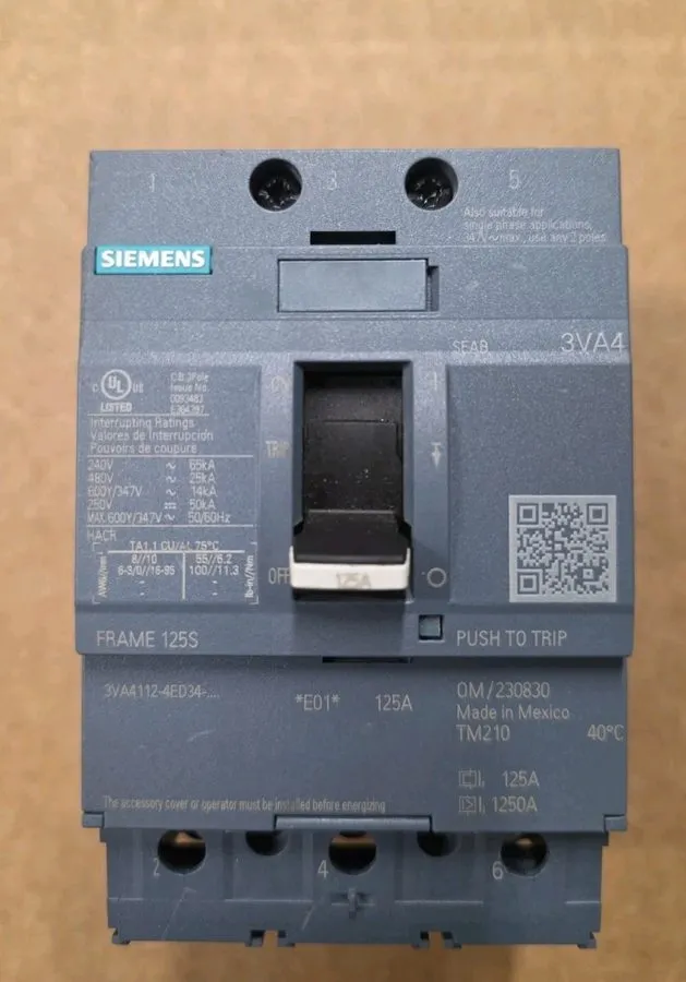 Автоматический выключатель Siemens 3VA4112-4ED34-0AA0 3 Pole, 125 Amps, 480 Volt