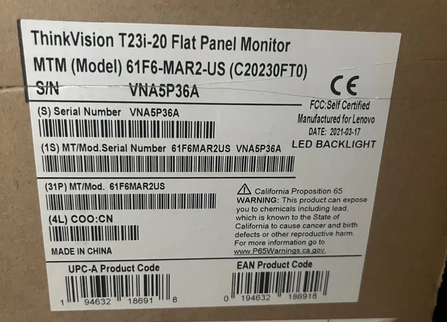 Монитор Lenovo Thinkvision T23i-20 23 Inch Full HD LED Monitor Eyes protection — фото лота 2
