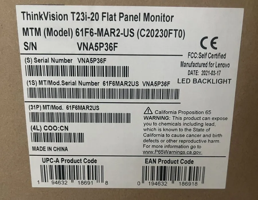 Монитор Lenovo Thinkvision T23i-20 23 Inch Full HD LED Monitor Eyes protection — фото лота 3