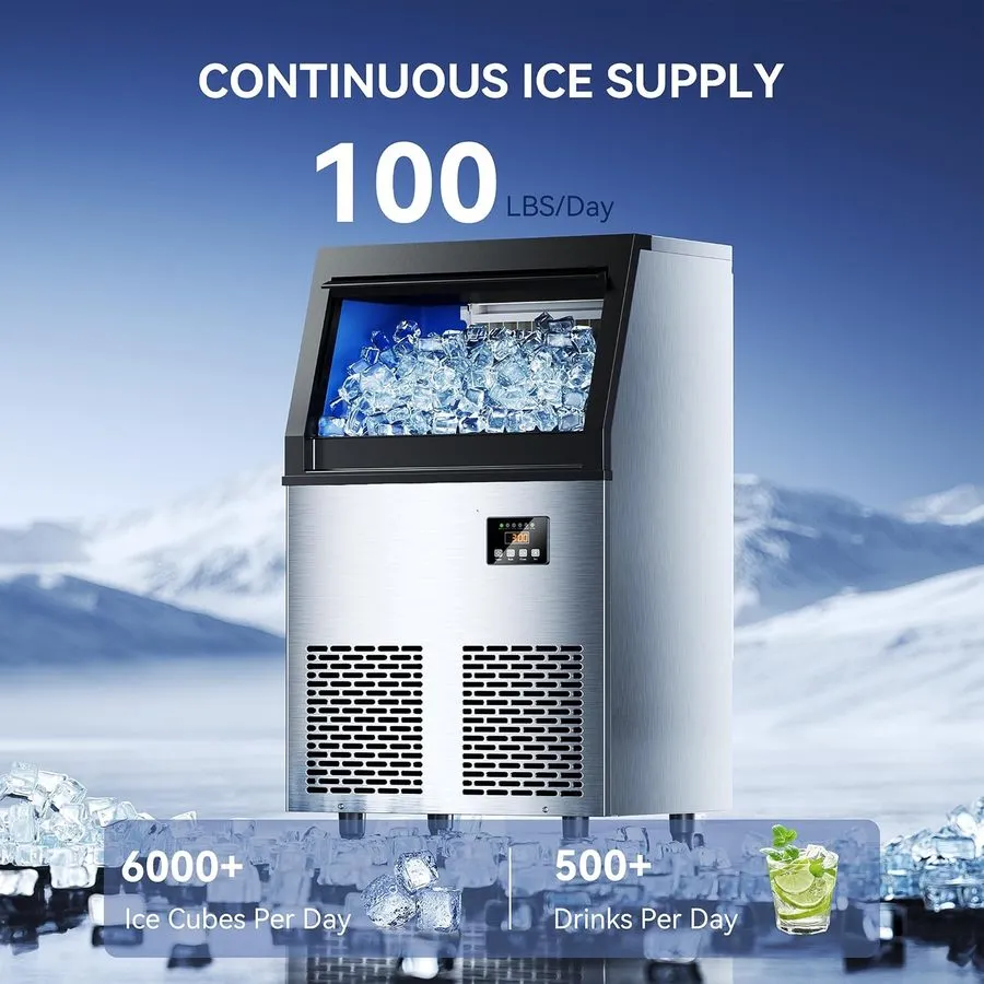 Льдогенератор Commercial Ice Maker Machine,100lbs/24H Stainless Steel Ice Machin