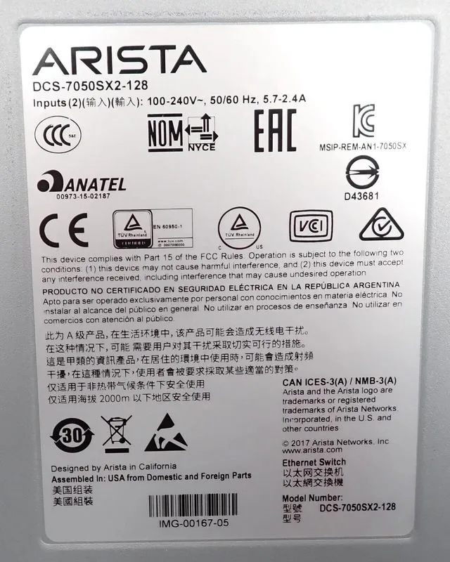 Коммутатор Arista DCS-7050SX2-128-R 96 Port SFP 10G 8 QSFP 40G B-F Air Network S — фото лота 4