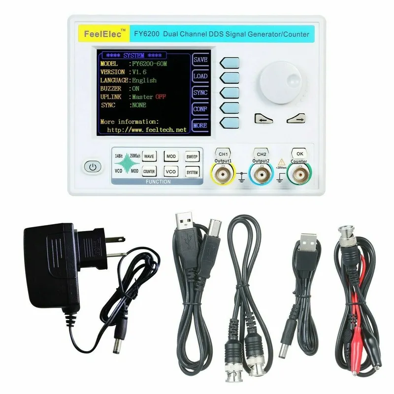 Дисплей FeelElec FY6200 20MHz 3.2" LCD DDS 2CH Signal Source Generator Frequency