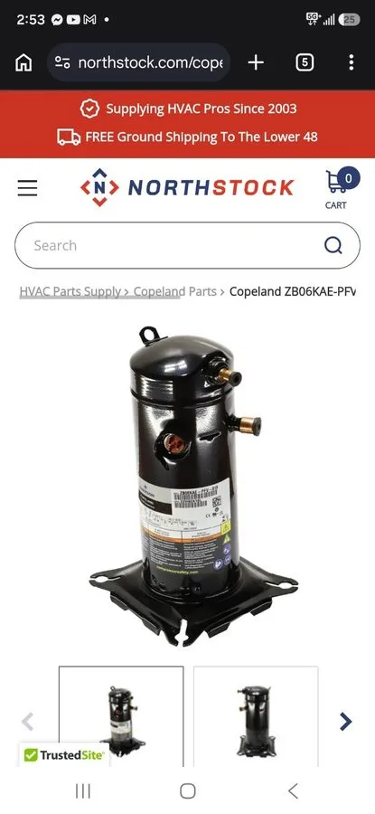 Компрессор Copeland ZB06KAE-PFV-818 Hermetic Scroll Compressor 208/230V 1PH 6000