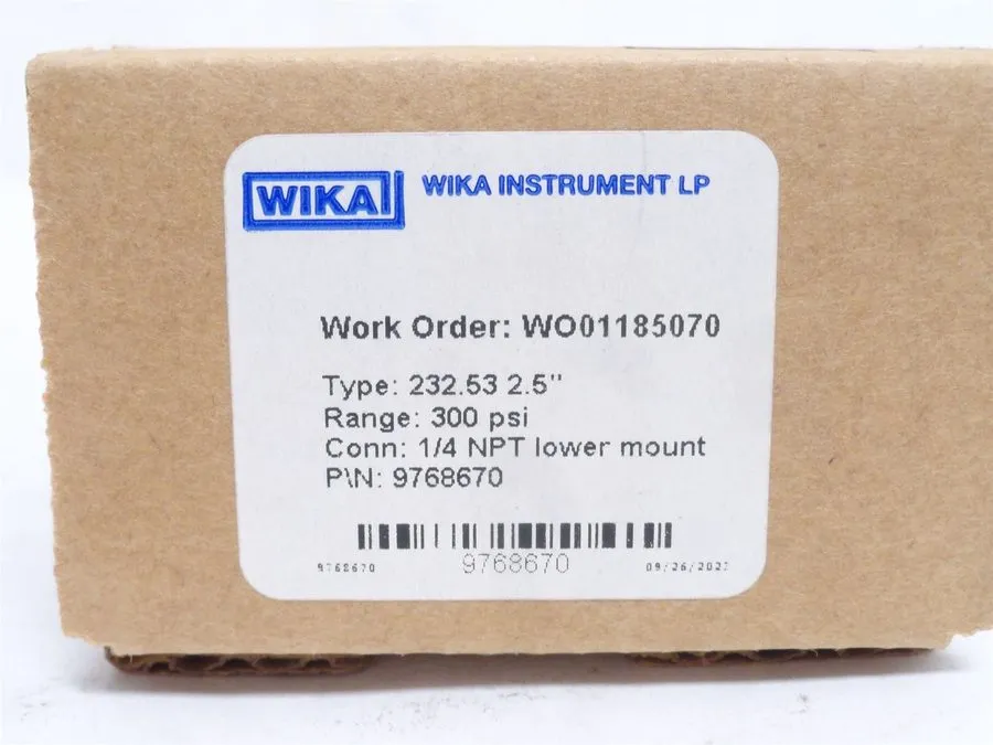 Фитинг 248905 Wika 9768670 Dry Pressure Gauge; 0-300PSI; SS-316; Case/Stem