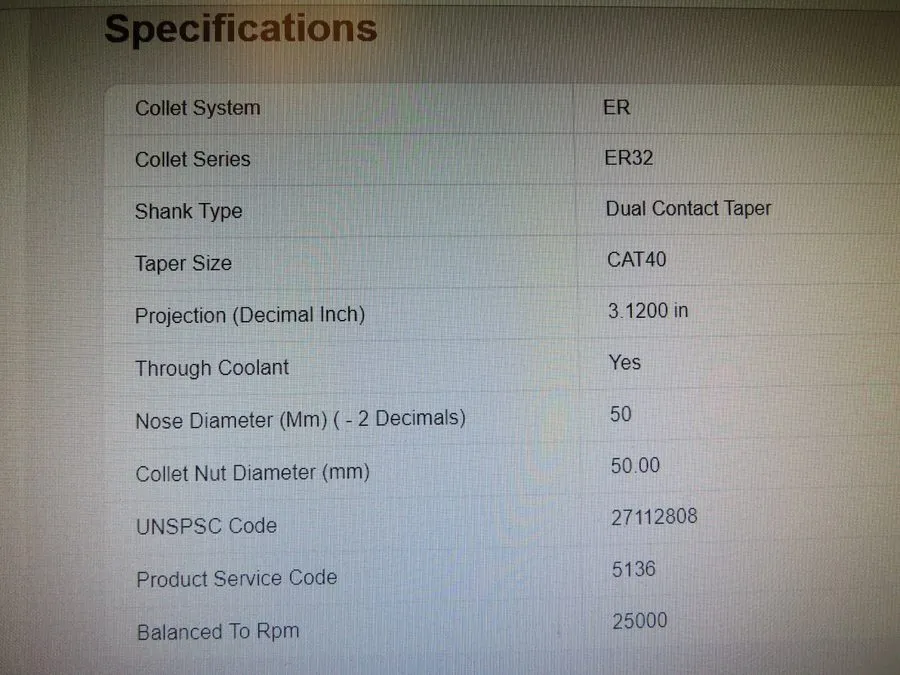 Режущий инструмент PARLEC C40F-32ERP312 COLLET CHUCK,ER ,DUAL CONTACT TAPER SHAN — фото лота 2