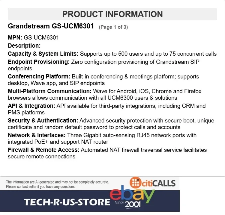 VoIP-шлюз GS-UCM6301 IP PBX 1FXO, 1FXS Appliance by Grandstream — фото лота 2