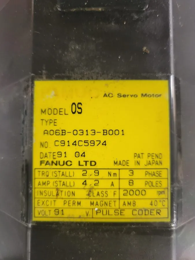 Серводвигатель Fanuc A06B-0313-B001-R AC Servo Motor 127V 4.20A 3PH — фото лота 1