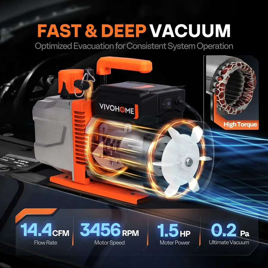 Насос 1.5HP 14.4CFM 2Stage HVAC Vacuum Pump & 4 Way Manifold Gauge Set — фото лота 1