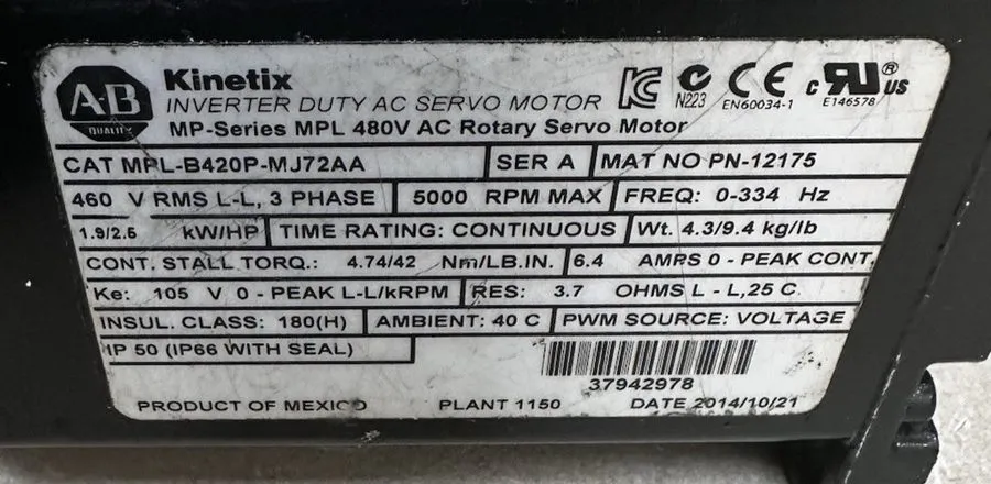 Серводвигатель Allen-Bradley MPL-B420P-MJ72AA Servo Motor