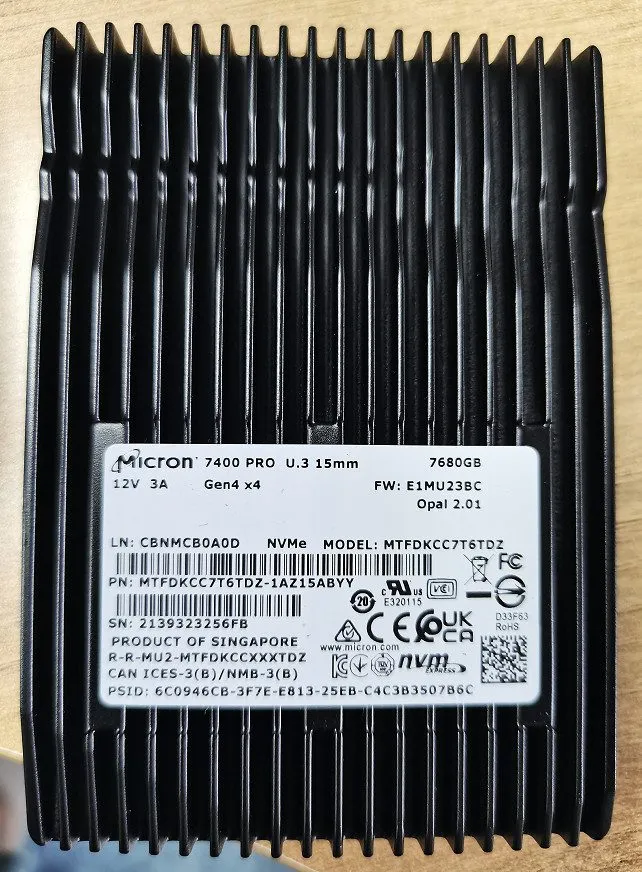 SSD-накопитель Micron 7450 PRO 7.68TB SSD U.3 15mm PCIe Gen4 x4 NVMe MTFDKCC7T6T