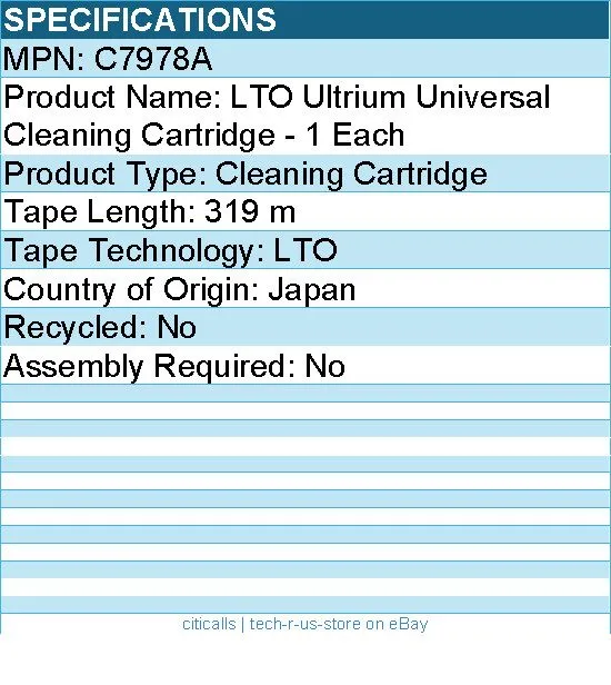Ленточный привод HPE LTO Ultrium Universal Cleaning Cartridge (C7978A)
