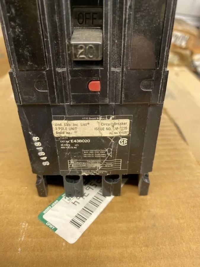 Автоматический выключатель Siemens ITE E43B020 20AMP 480V 3P Molded Case Circuit