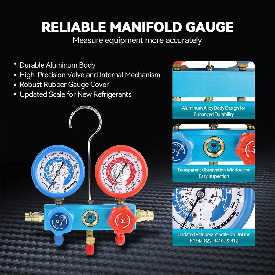 Насос 4.5CFM Vacuum Pump HVAC Manifold Gauge Set w/ Leak Detector — фото лота 2
