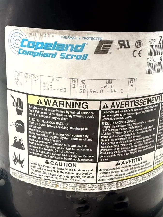 Компрессор ZR57K3-TFD-250 Copeland Compressor HMD0 — фото лота 1