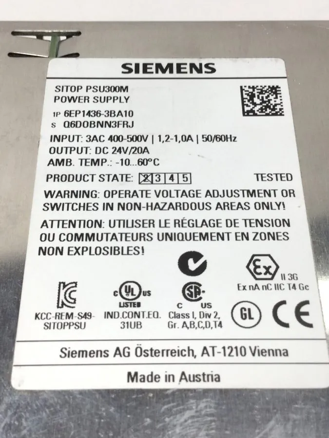 Блок питания Siemens SITOP psu300m Power Supply 6EP1436-3BA10 24VDC @ 20AMP