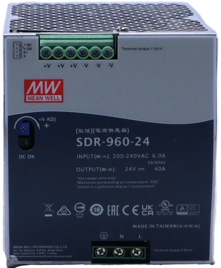Блок питания MEAN WELL SDR SDR-960-24 DIN Rail Enclosed Power Supply 24VDC 40A 9