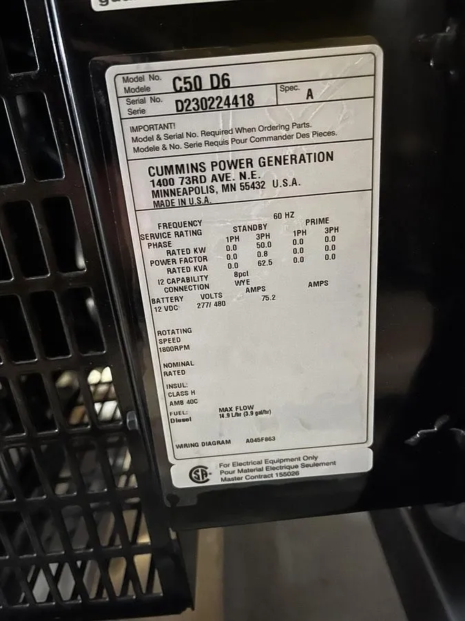 Дизель-генератор 50kW Cummins C50 D6 Spec. A Stationary Diesel Generator — фото лота 1