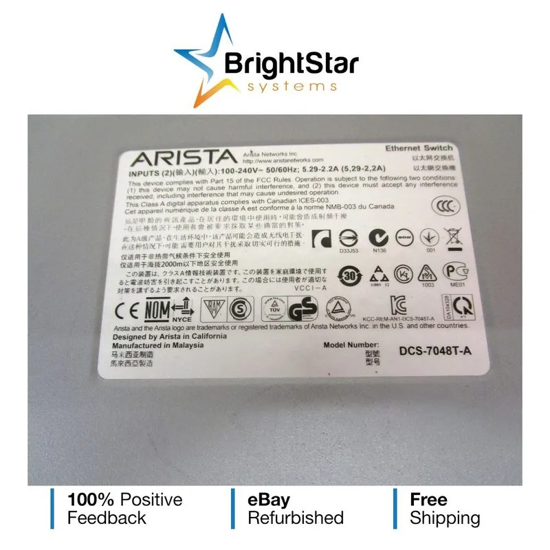 Коммутатор Arista DCS-7048T-A-F 48Port 48x 1GB RJ-45 4x 10GB SFP+ Switch — фото лота 4