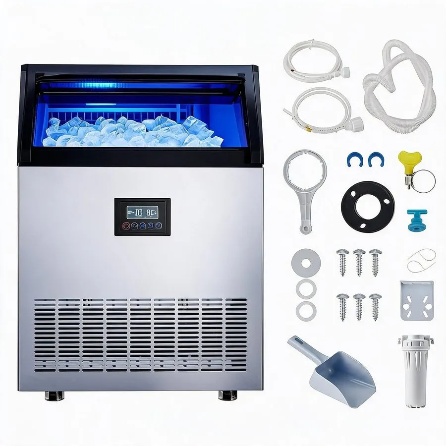 Льдогенератор Ice Maker Commercial 200lb/24H 55lb Storage Undercounter Stainless — фото лота 1