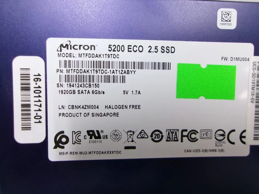 Сервер Micron MTFDDAK1T9TDC 1.92TB SSD SATA 2.5 Server Laptop Desktop PC Hard Dr