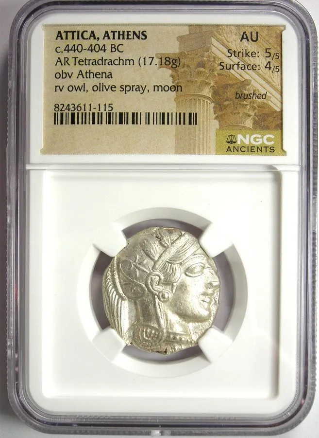 Лабораторный прибор Attica Athens Greek Silver Owl AR Tetradrachm 440-404 BC NGC