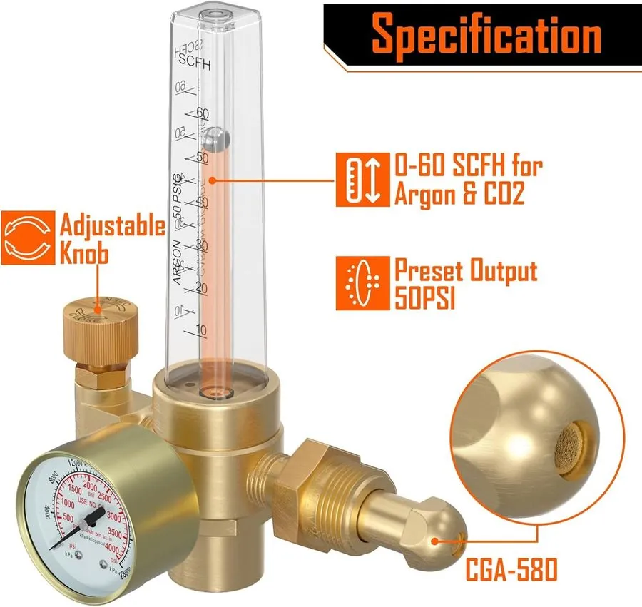 Расходомер Argon/CO2 Mig Tig Flow Meter Gauge Welding Weld, CGA580 Inlet Gas Reg