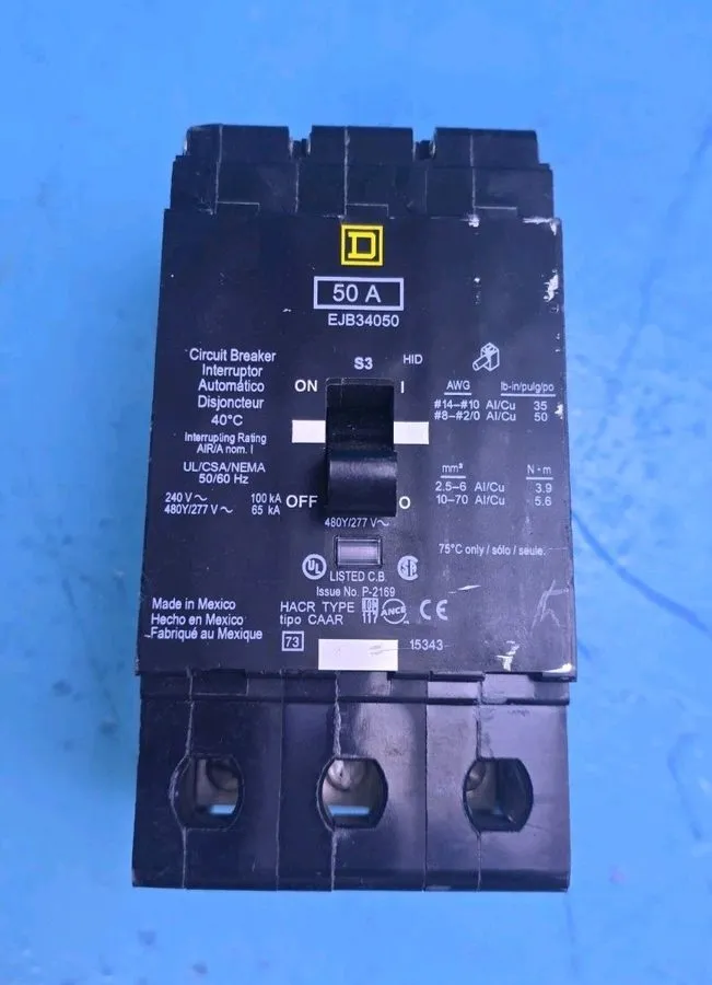 Автоматический выключатель SQUARE D EJB34050 50 AMPS 480V 3 POLE 65 KA CIRCUIT B