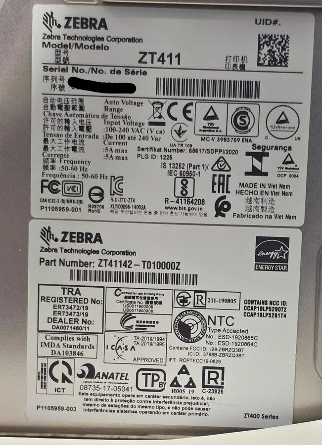 Принтер этикеток Zebra ZT411 300dpi Ethernet Thermal Transfer Label Printer ZT41