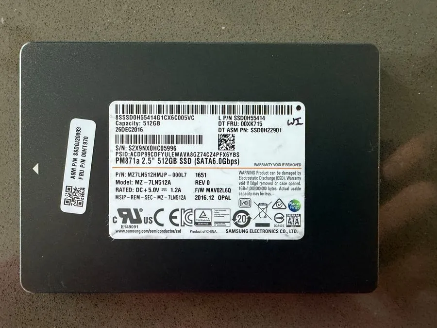 SSD-накопитель Samsung PM871a 512GB 2.5" SATA SSD MZ-7LN512A HEALTH 100% #S-73