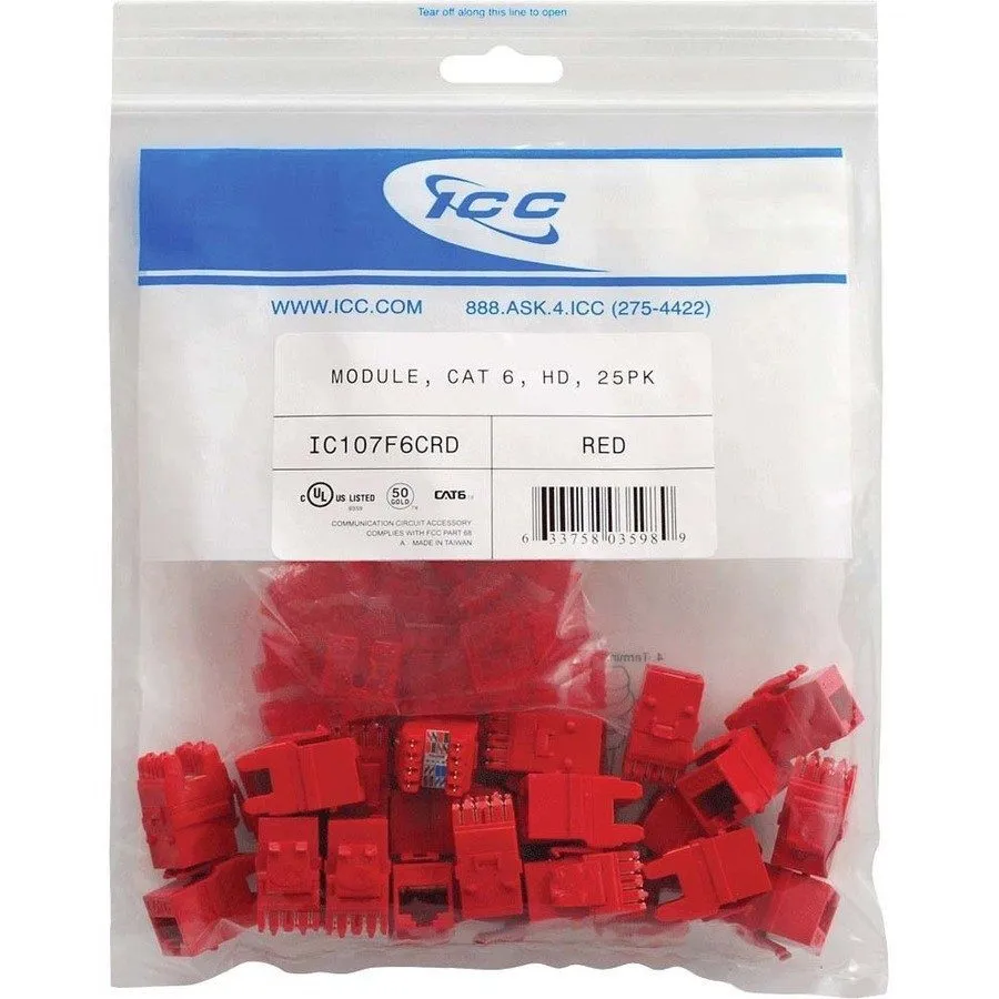 Разъём ICC IC107F6CRD Cat.6 Modular Connector Red — фото лота 1