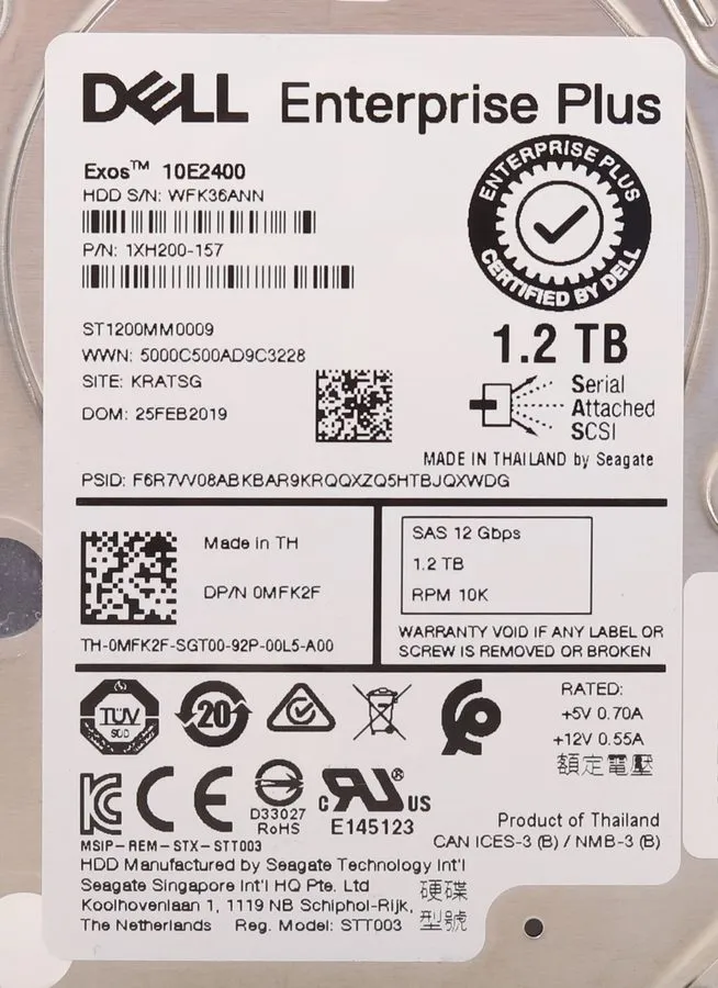 Жёсткий диск Dell ST1200MM0009 1.2TB 2.5" 12Gb/s 128MB 10K RPM SAS HDD Dell P/N: