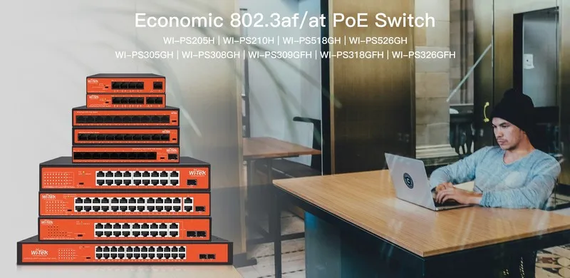 Коммутатор WI-TEK WI-PS326GFH 24-Port Gigabit PoE+ Switch 2 SFP 250m 250W