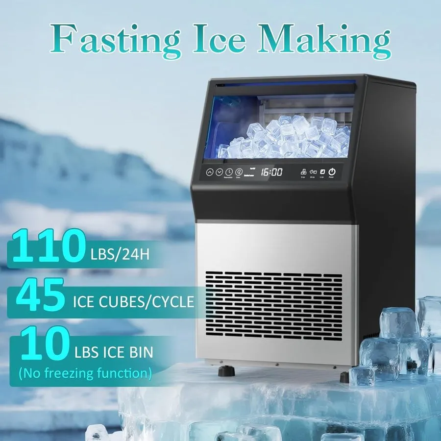 Льдогенератор 110lbs/24h Commercial Built-in Ice Maker Machine Display Ice Cube