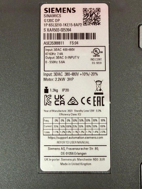 Частотный преобразователь Siemens 6SL3210-1KE15-8AP2 Sinamics G120C DP FS:04 2.2 — фото лота 1