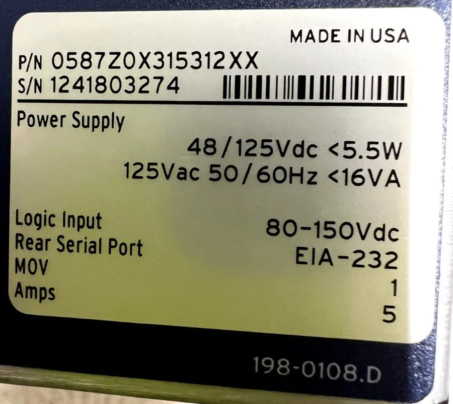 Реле SEL 587Z Differential Relay 0587Z0X315312XX Schweitzer — фото лота 2