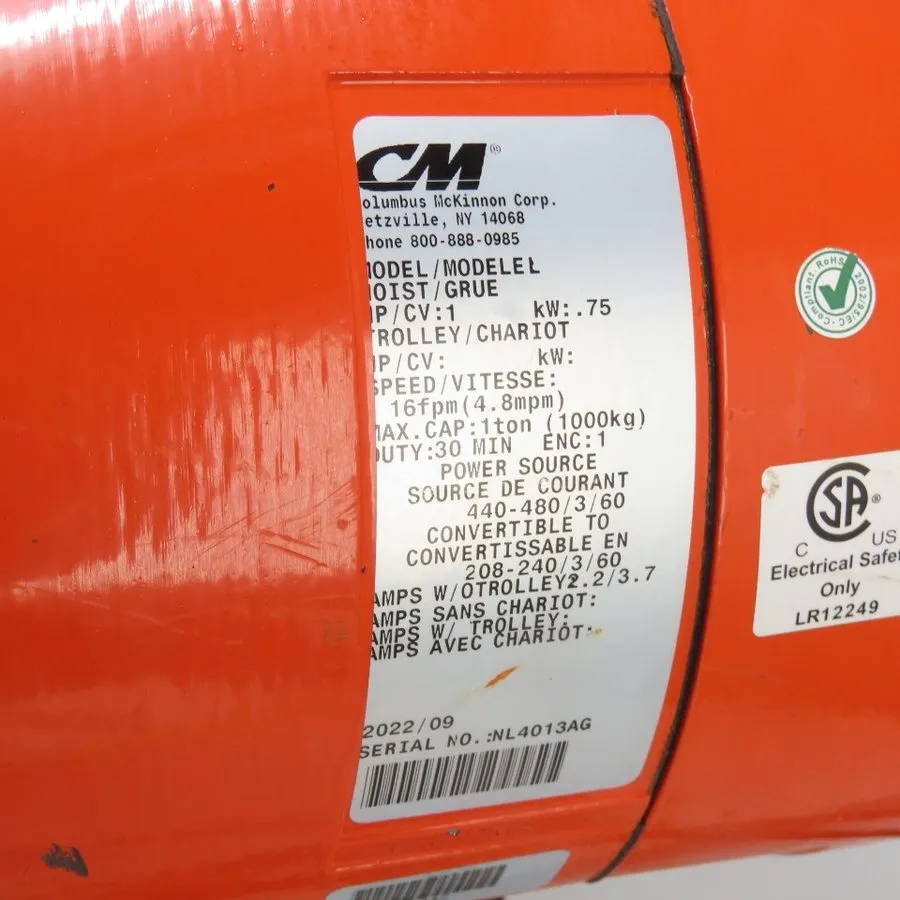 Таль Dayton 3YE18 1 Ton 2000Lb Electric Chain Hoist 20' Lift 16Fpm 460V 3Ph Trol