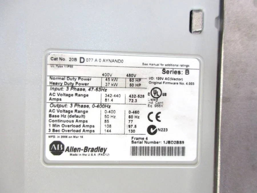 Частотный преобразователь ALLEN BRADLEY 20BD077A0AYNAND0 POWERFLEX 700 DRIVE VFD