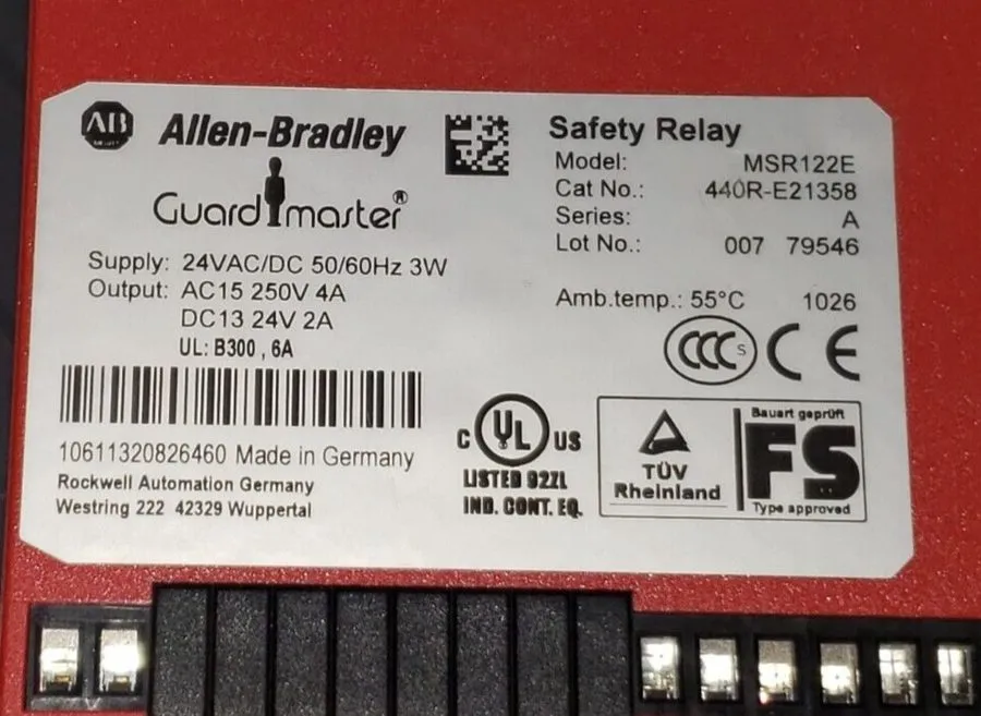 Реле безопасности ALLEN BRADLEY MSR122E GUARDMASTER SAFTY RELAY 440R-E21358 24VA
