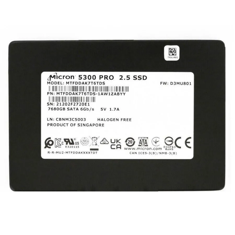 SSD-накопитель Micron 5300 PRO 7.68TB 2.5" SATA 6Gb/s SSD MTFDDAK7T6TDS-1AW1ZABY