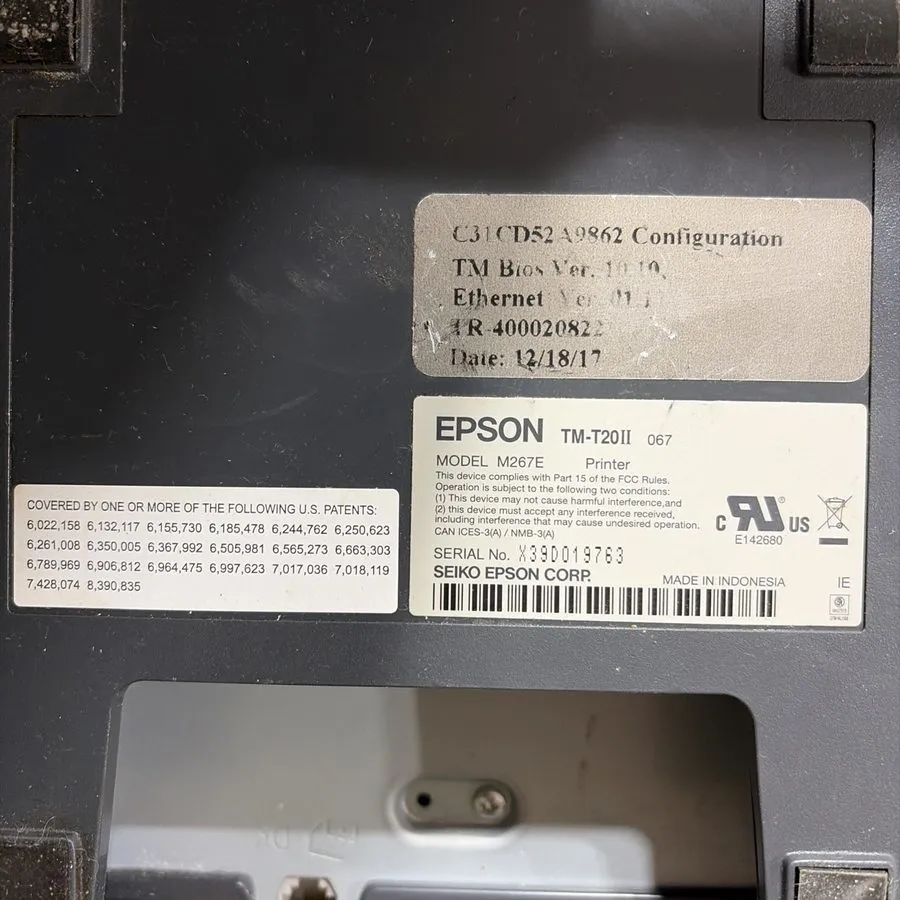 Принтер чеков Epson TM-T20II M267E Thermal Receipt Printer POS USB Ethernet RS23