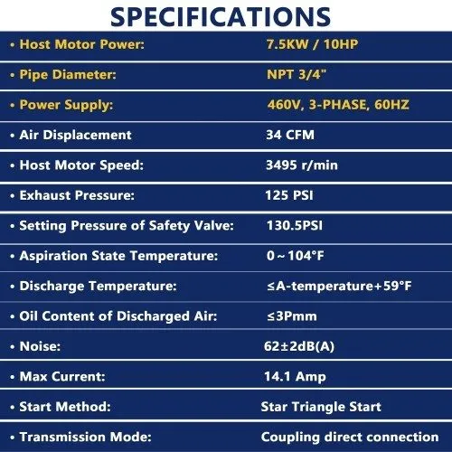 Компрессор 10HP-460V Rotary Screw Air Compressor with 63CFM-115V Refrigerated Ai — фото лота 1