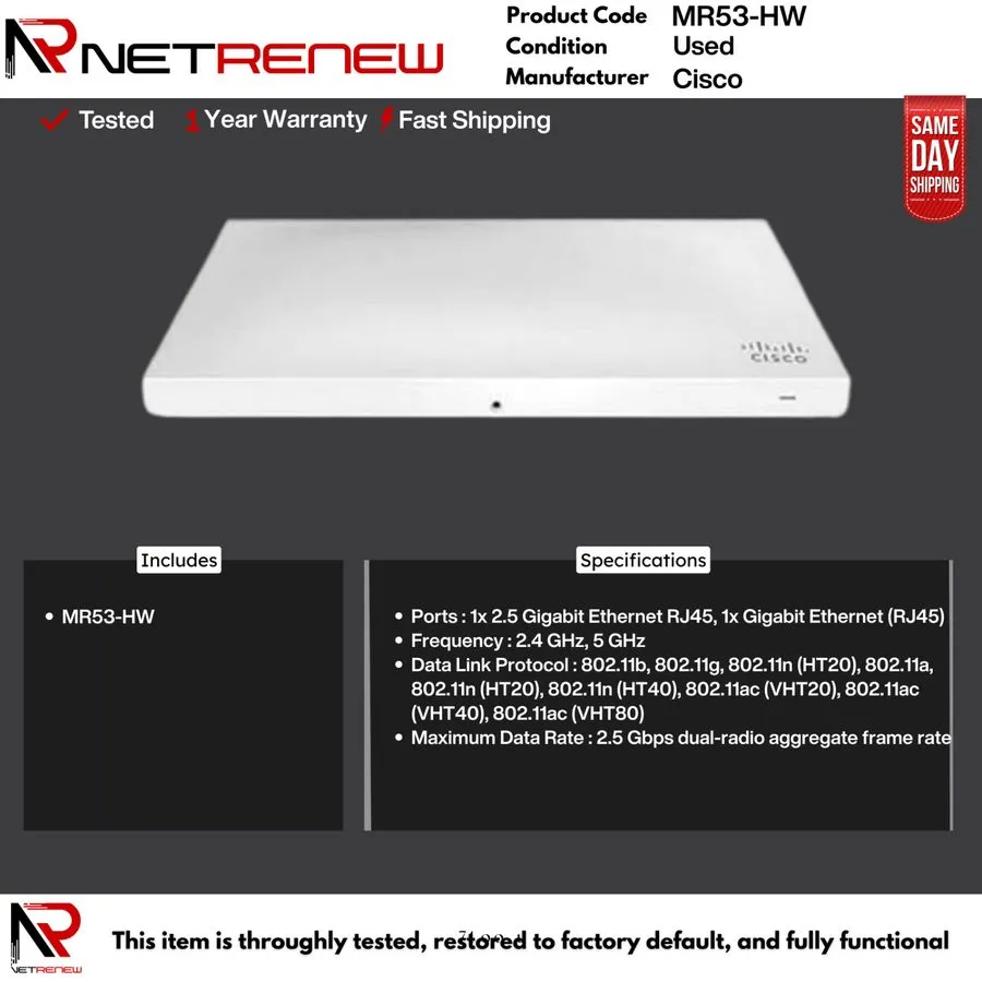 Точка доступа Wi-Fi Cisco Meraki MR53 MR53-HW Wireless Access Point Wi-Fi 802.11