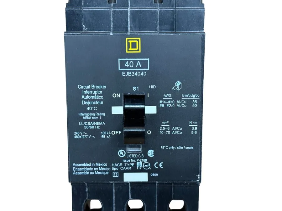 Автоматический выключатель Square D EJB34040 40A 3-Pole 480V Circuit Breaker I-L — фото лота 1