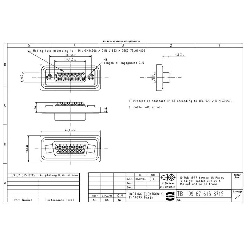 Разъём HARTING Female Connector 09676158715 15-pin