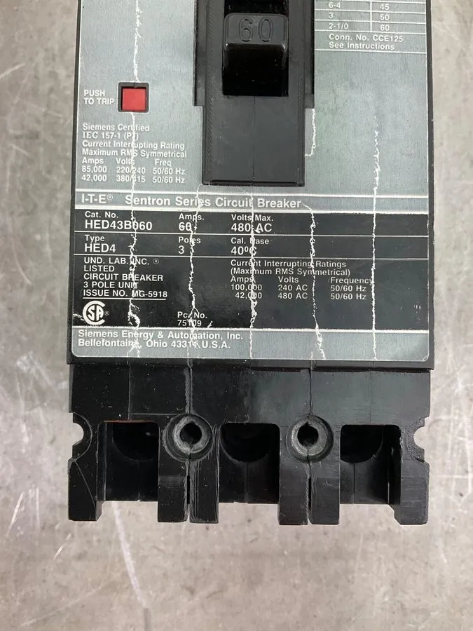 Автоматический выключатель Siemens Sentron HED43B060 60A 3-Pole 480V AC Bolt-On 