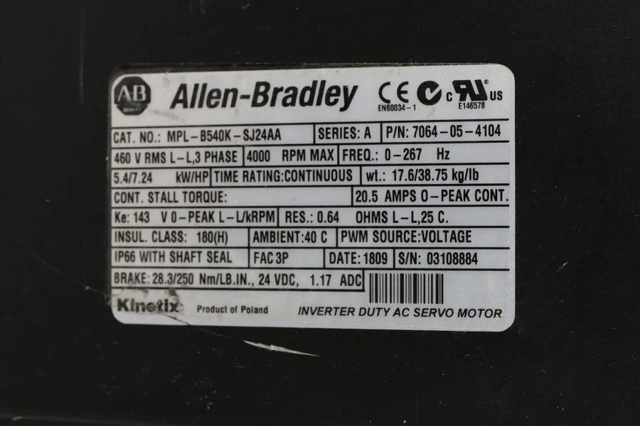 Серводвигатель ALLEN-BRADLEY MPL-B540K-SJ24AA SER.A SERVO MOTOR