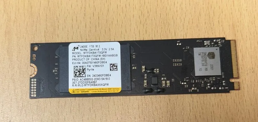 SSD-накопитель Micron MTFDKBA1T0QFM 2400E 1TB PCIe NVMe Gen4x4 SSD Drive