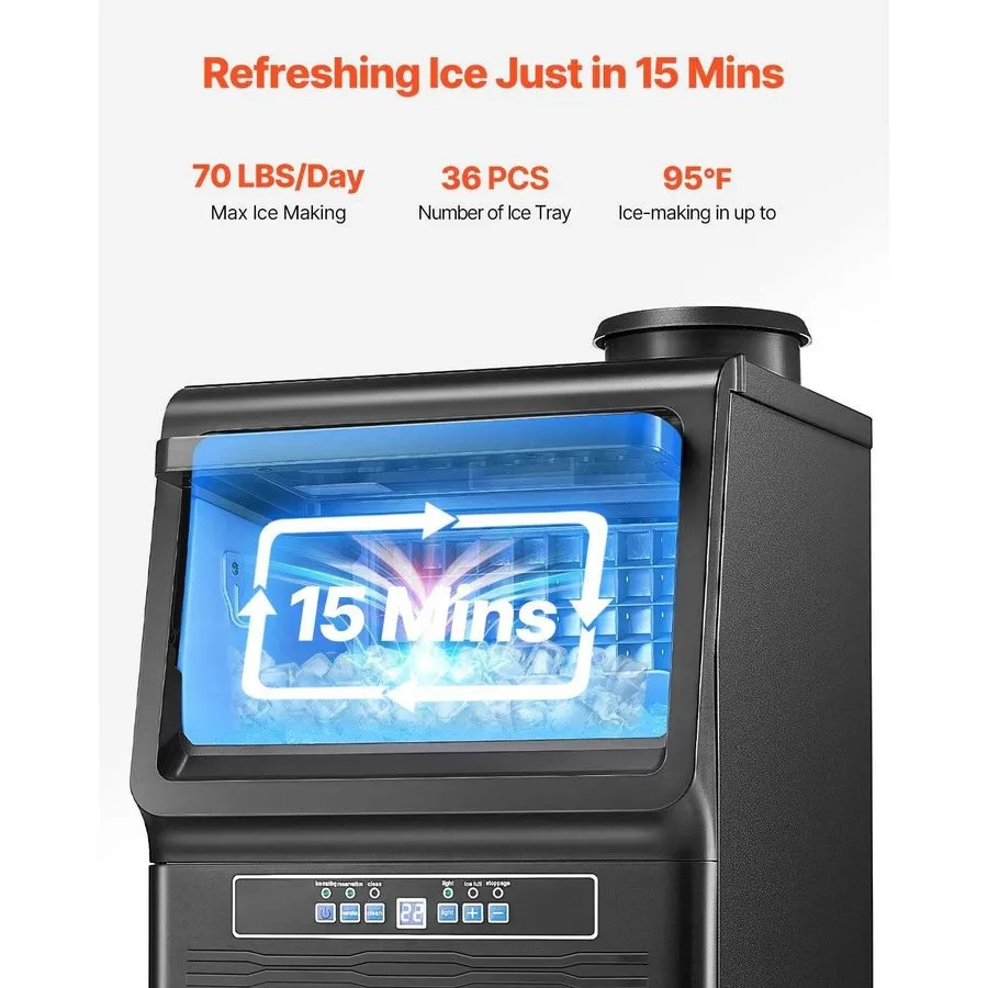 Льдогенератор Commercial Ice Maker Machine,250 lb/24H,60 lb Bin,50 Cubes/15 Min  — фото лота 2