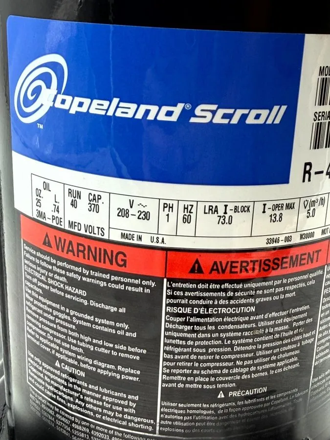 Компрессор Emerson Copeland scroll compressor ZP25K5E-PFV-130 230V 25,000 BTUH R