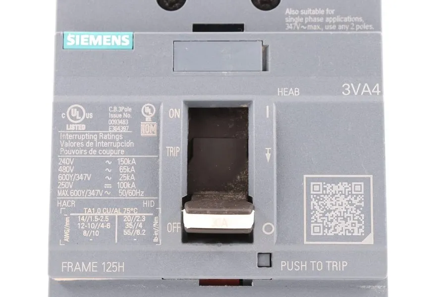 Автоматический выключатель 1 Siemens 3VA4130-6ED34-0AA0 480V 3-Pole Circuit Brea
